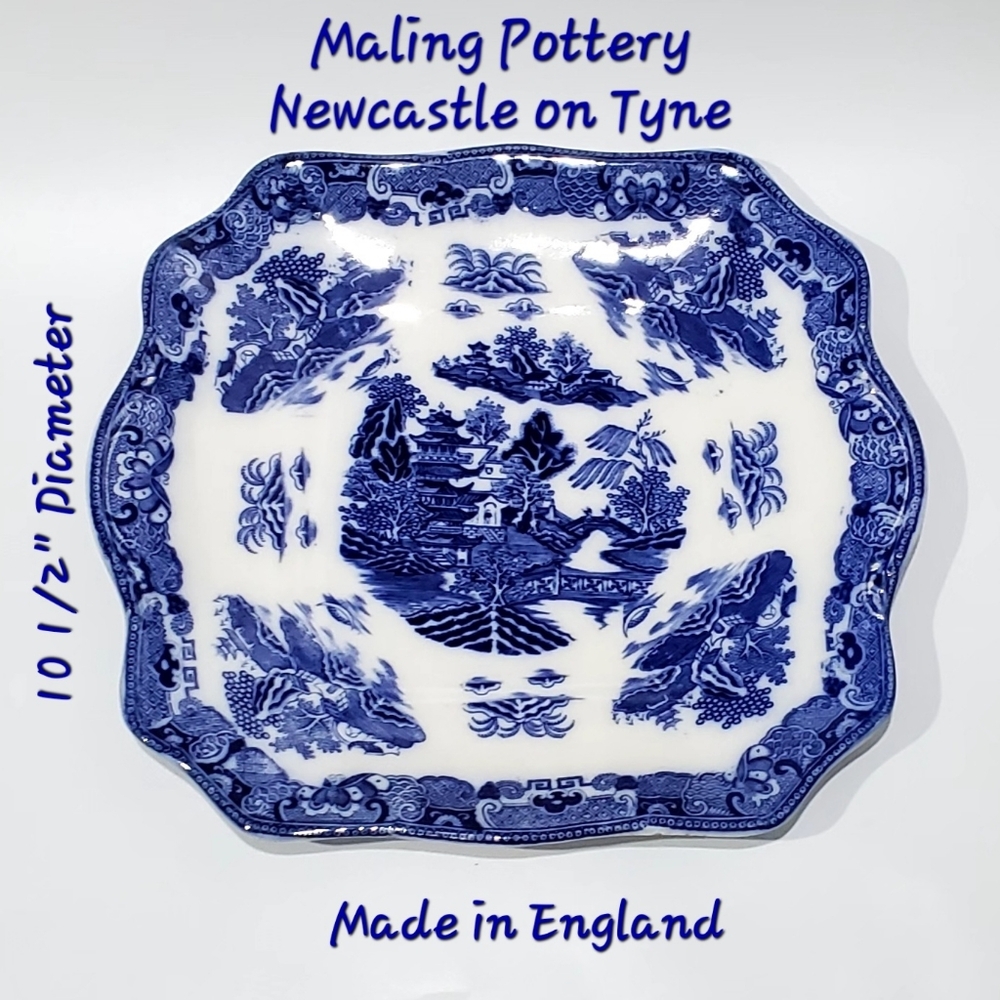Vntg Rare Maling Pottery Newcastle On Tyne England 10.5" Blue Willow Plate